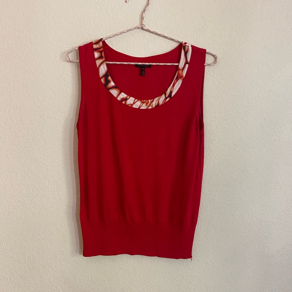 Escada Printed Silk Front 🔥 Sleeveless Shell Sweater Top
